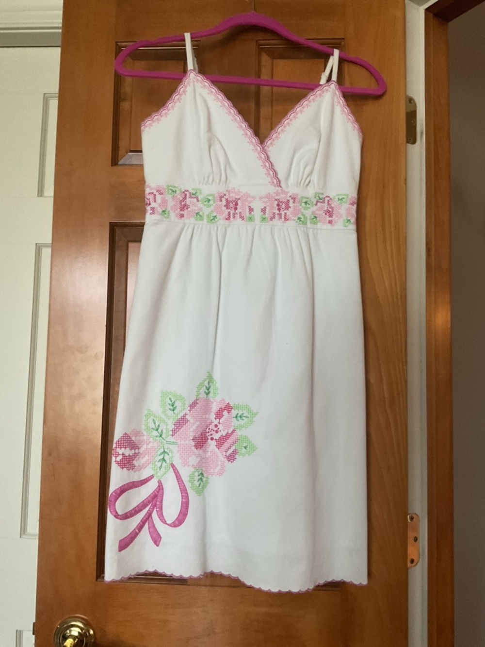 Lilly Pulitzer White Mini Dress with Pink and Green Floral Embroidery